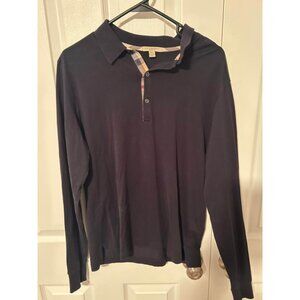 Burberry Brit Long Sleeve Polo Shirt Men's M Gray Nova Check Collar